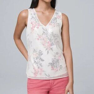 WHBM Shinny Floral XXS Sequin-Overlay Sleeveless Shell Tank Tunic Top Summer